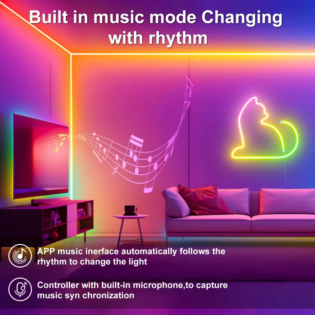 Ruban LED Néon Flexible RGBIC 5V USB - Contrôle Bluetooth et Synchronisation Musicale - Image 5