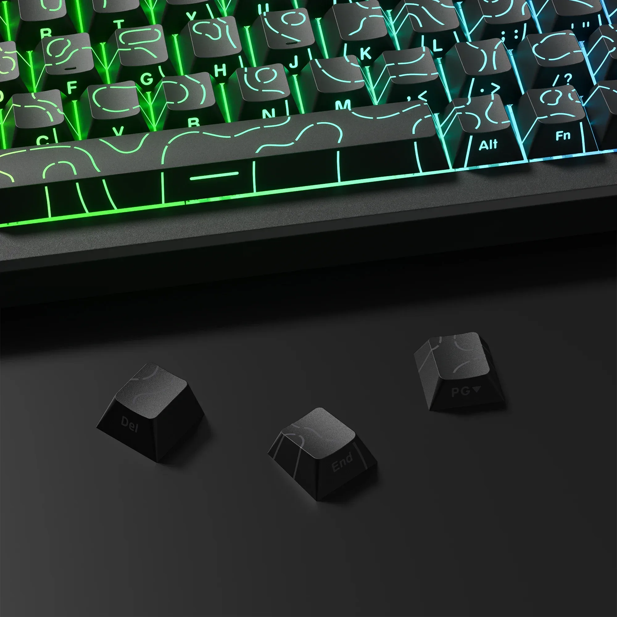 Set de touches PBT Noir Topographique 4.0 - Profil Cherry - Double injection latérale RGB - Compatible switches Cherry MX - Image 6