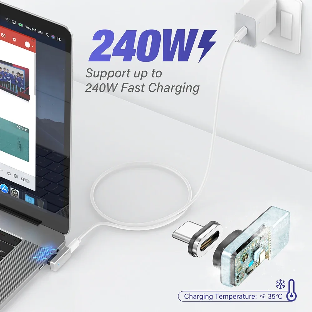 Adaptateur Magnétique USB4 / Thunderbolt 3 (USB-C) - 40Gbps, 240W, 8K@60Hz - Image 5