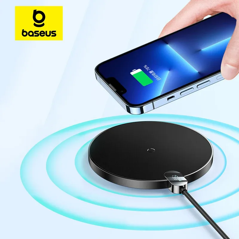 Chargeur sans fil Baseus 15W avec affichage LED pour iPhone, Samsung et AirPods - Image 1
