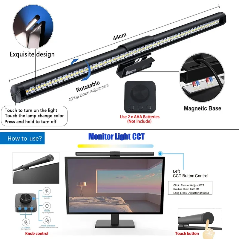 Barre lumineuse LED pour écran avec télécommande et protection oculaire - 44 cm - Image 5