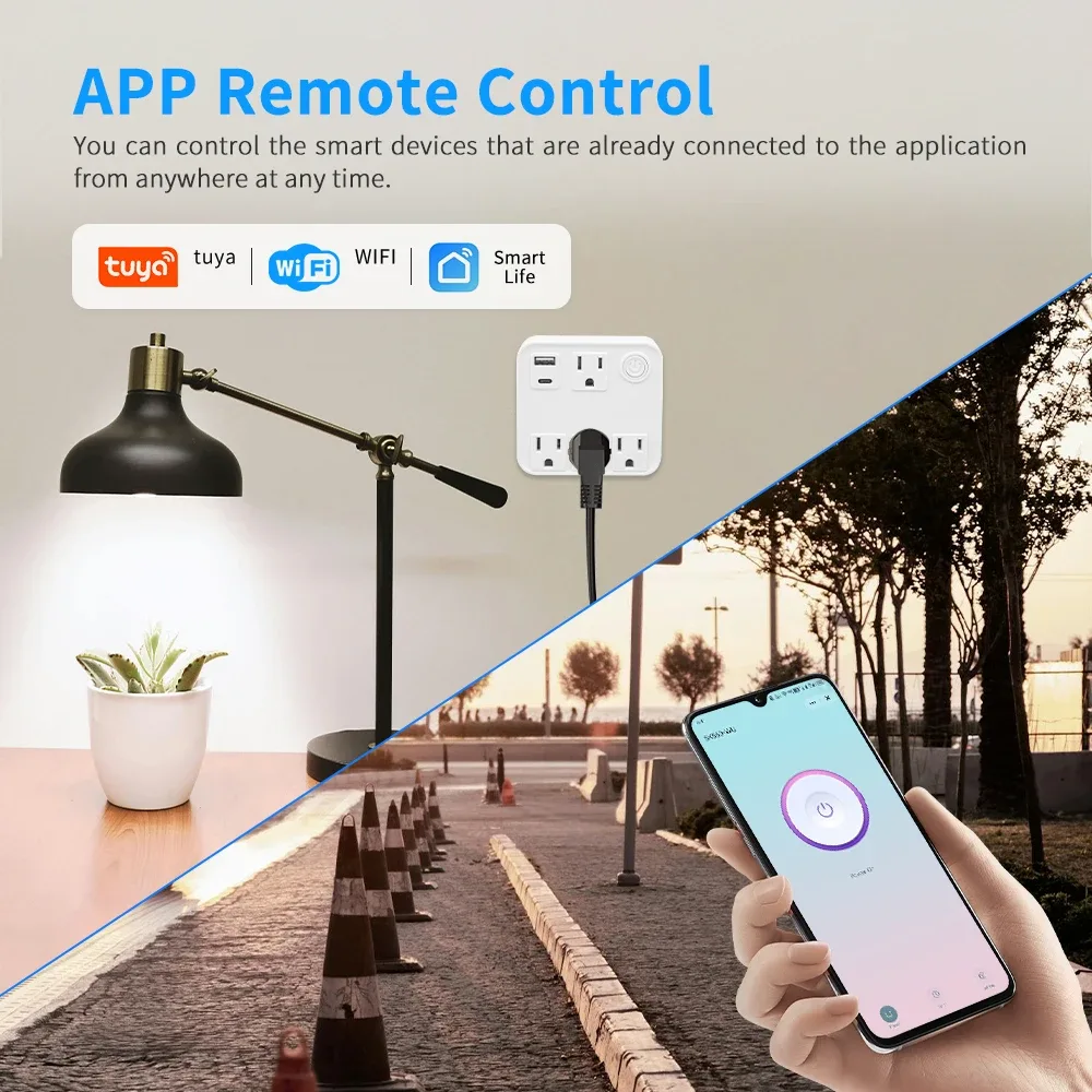 Multiprise connectée WiFi Tuya avec suivi de consommation, compatible Alexa et Google Home - Image 2