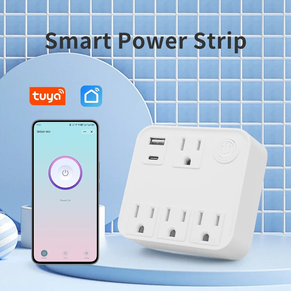 Multiprise connectée WiFi Tuya avec suivi de consommation, compatible Alexa et Google Home - Image 1