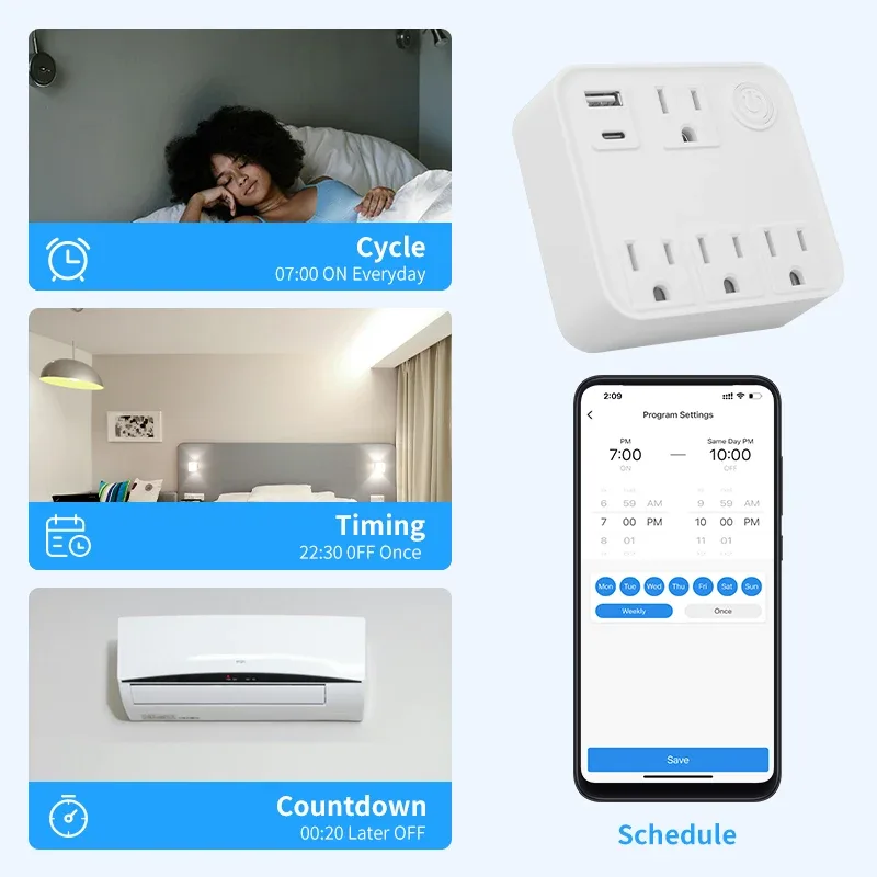 Multiprise connectée WiFi Tuya avec suivi de consommation, compatible Alexa et Google Home - Image 3