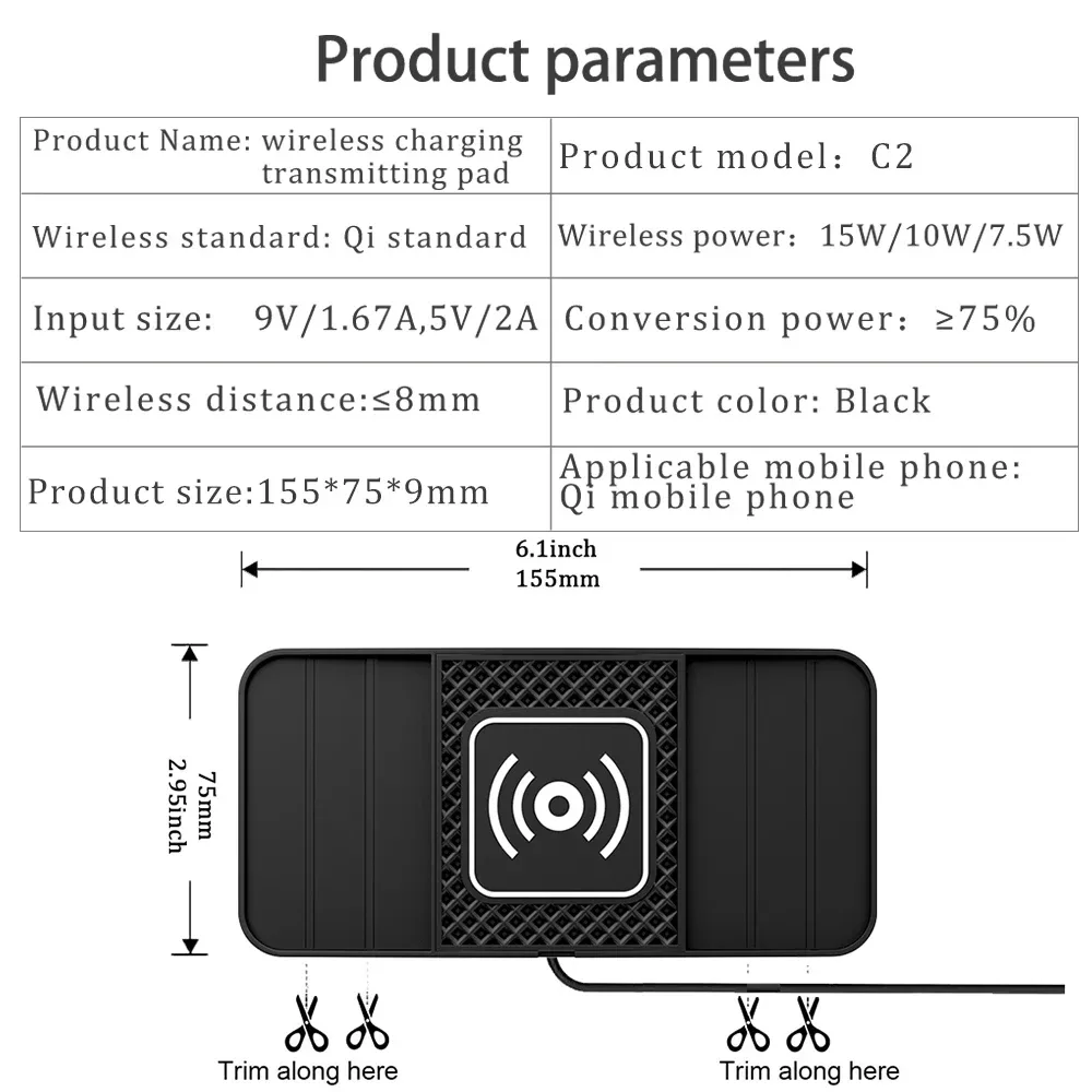 Chargeur sans fil rapide 15W avec tapis antidérapant pour voiture - Image 5