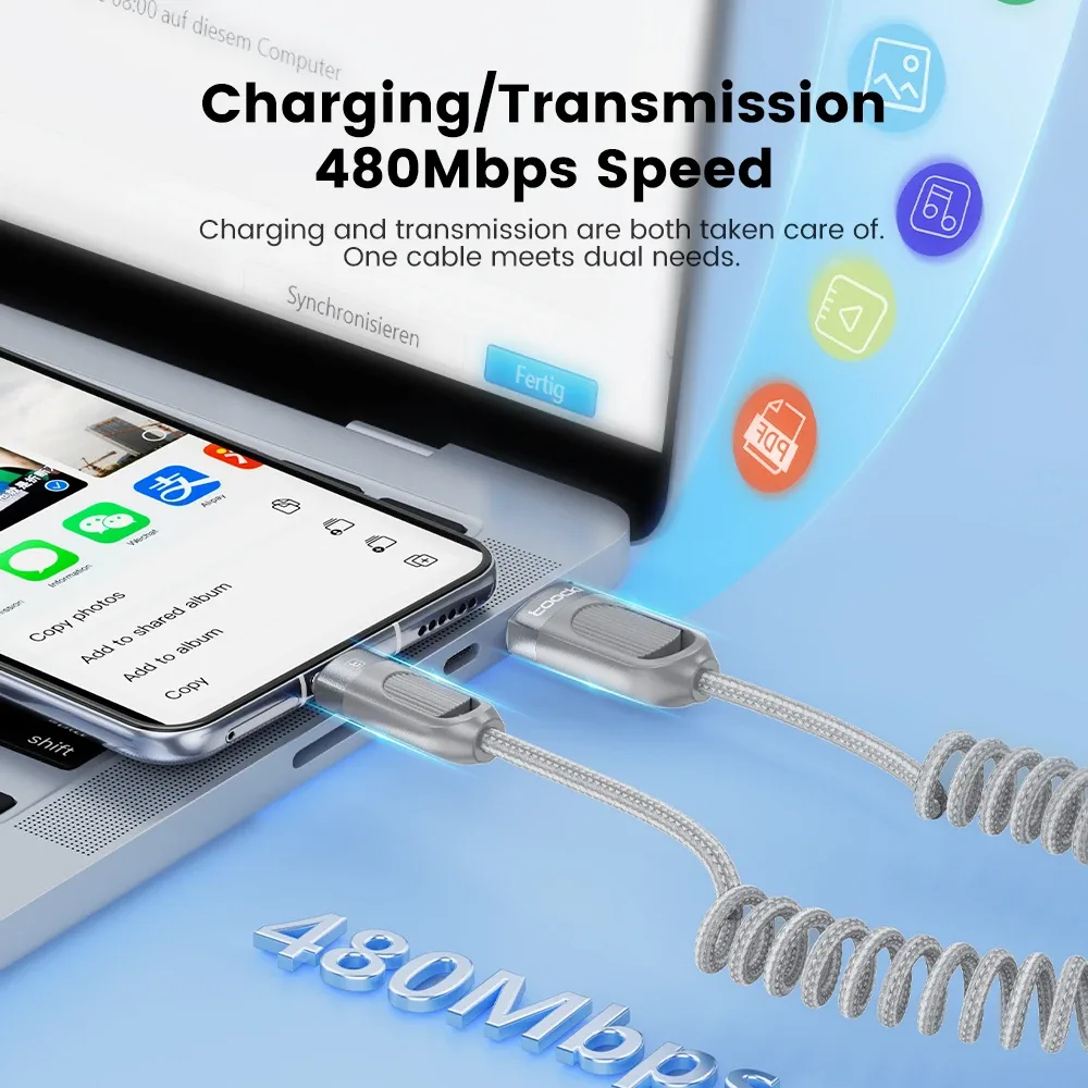 Toocki Câble USB-A vers USB-C 3A Charge Rapide, Tressé et Extensible, 1,5 m - Image 5