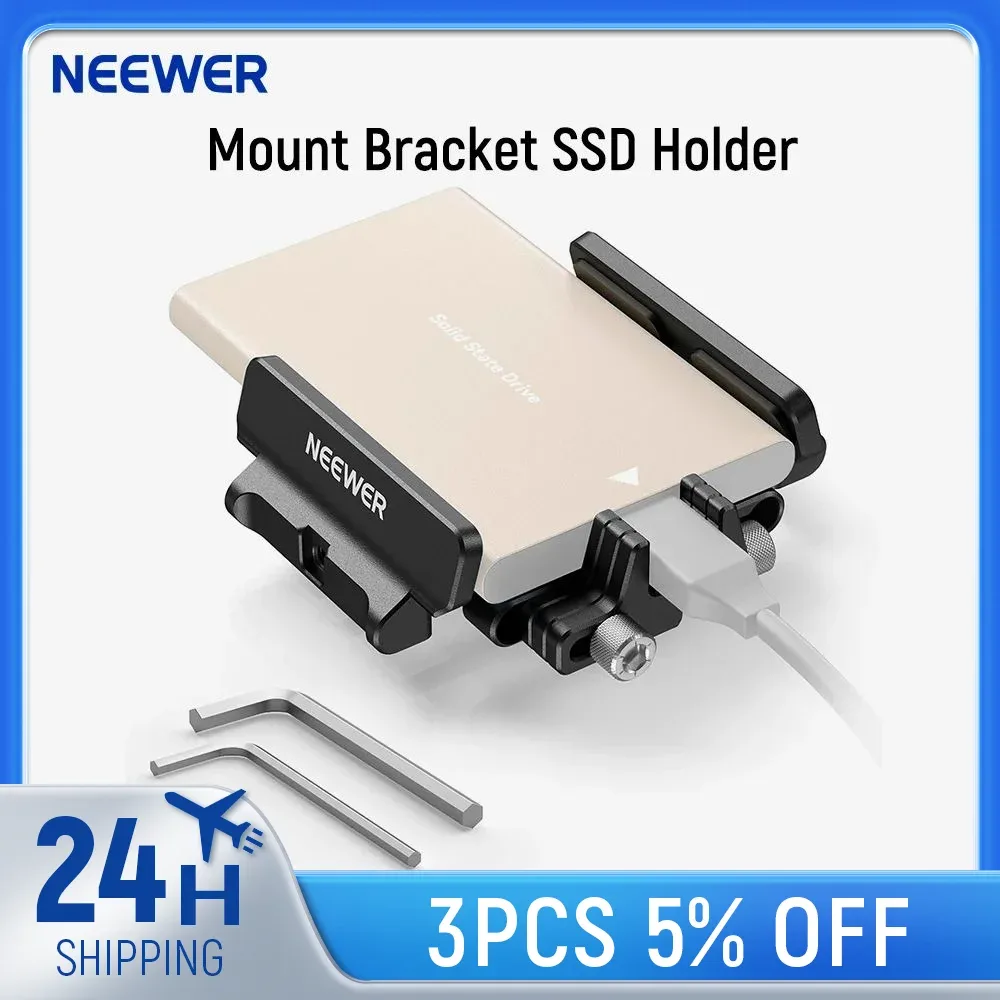 Support SSD NEEWER avec Pince Serre-Câble et Fixation Cold Shoe (1,6"-2,6"), Compatible avec Samsung T5/T7, SanDisk et SmallRig - Image 1