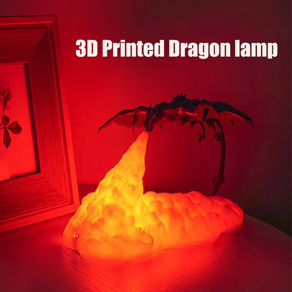 Lampe LED Dragon de feu à impression 3D - Rechargeable USB - Image 1
