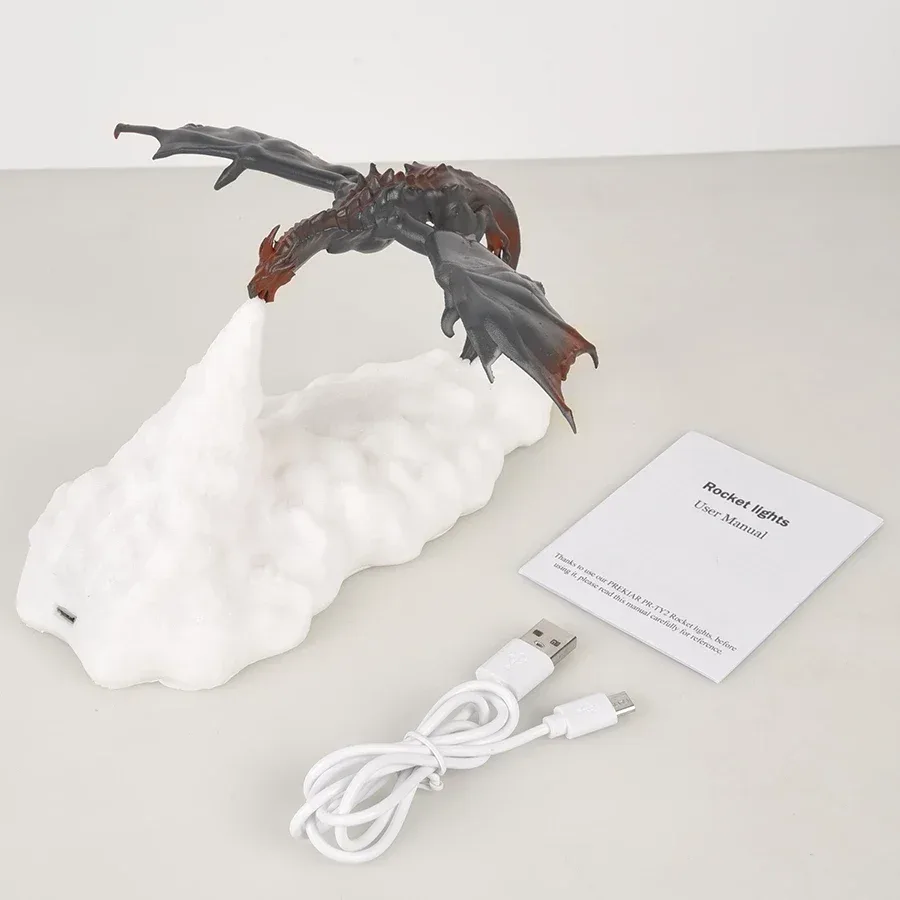 Lampe LED Dragon de feu à impression 3D - Rechargeable USB - Image 4