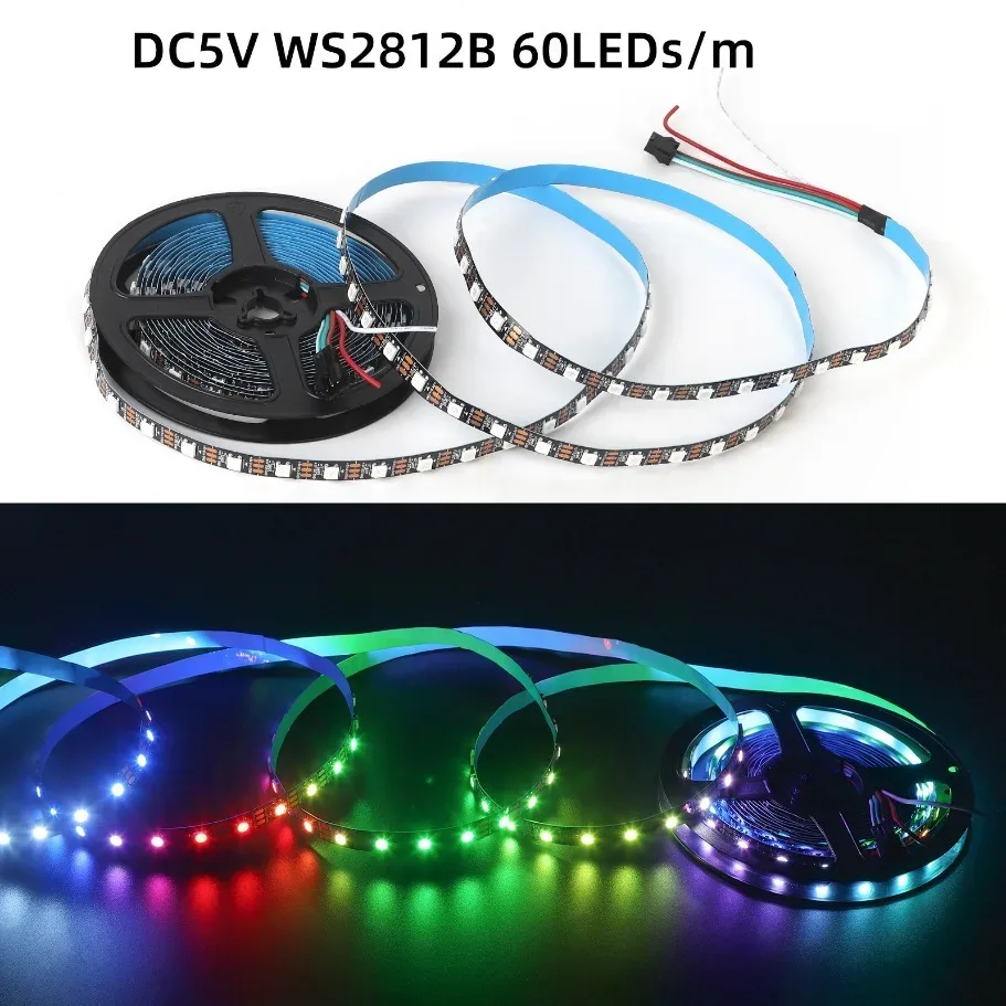 Ruban LED Intelligent WS2812B 5050 RGBIC 5V, Adressable Individuellement, 30/60/144 LED/m, IP30/IP67, PCB Noir/Blanc 6