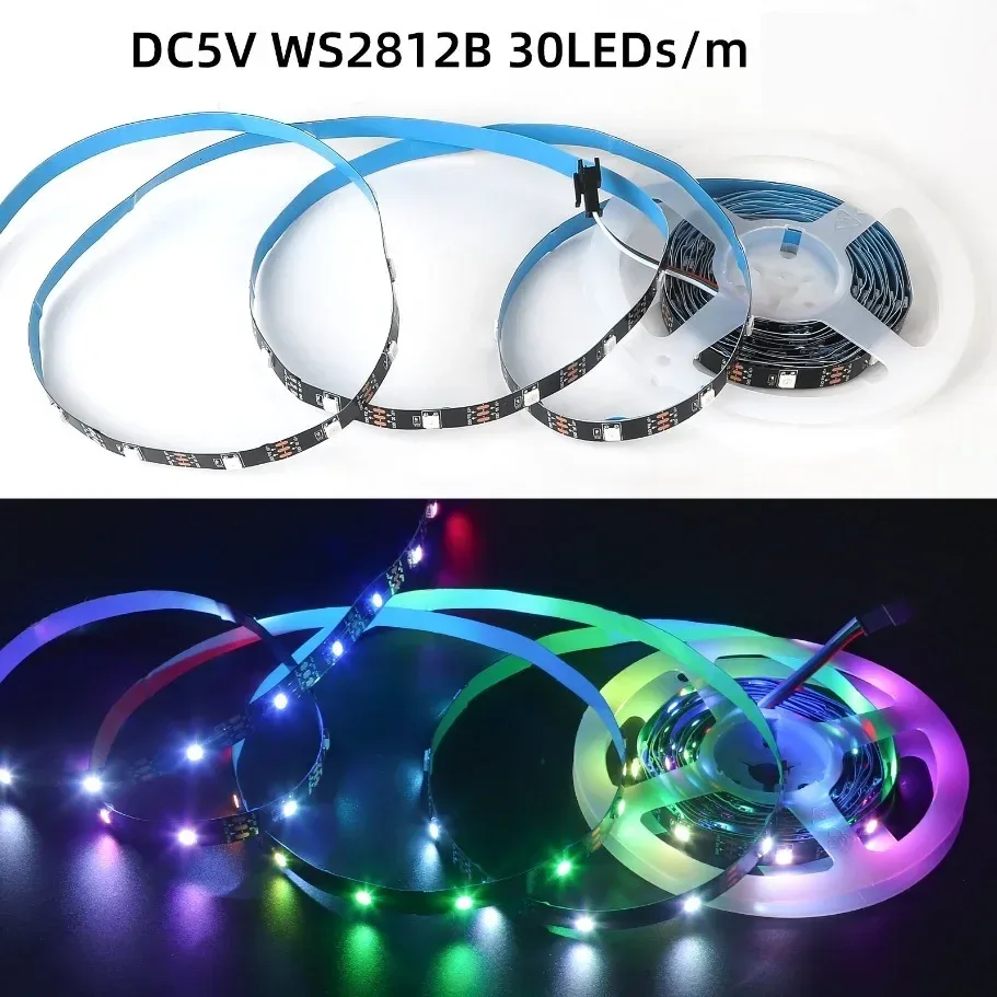 Ruban LED Intelligent WS2812B 5050 RGBIC 5V, Adressable Individuellement, 30/60/144 LED/m, IP30/IP67, PCB Noir/Blanc 3