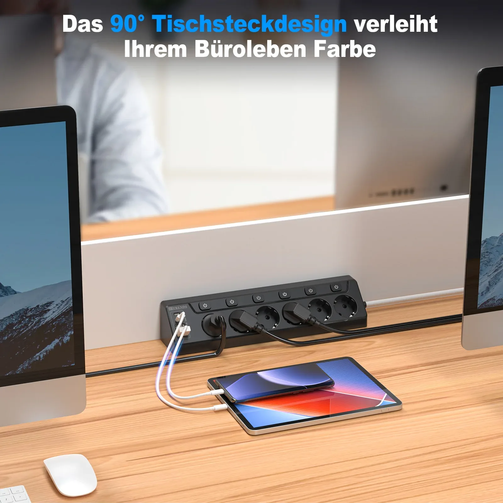 Multiprise d'angle 6 prises avec 2 ports USB et 2 ports USB-C - Câble 2m 5