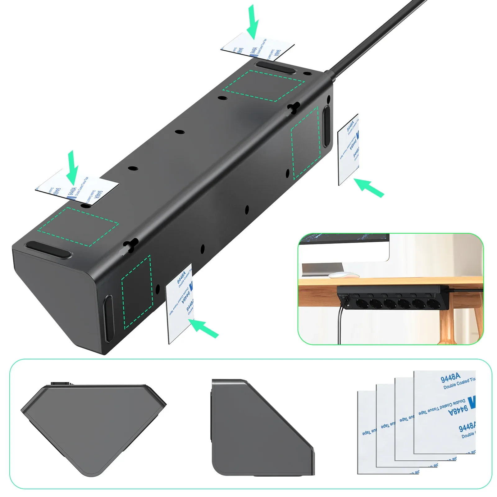 Multiprise d'angle 6 prises avec 2 ports USB et 2 ports USB-C - Câble 2m 6