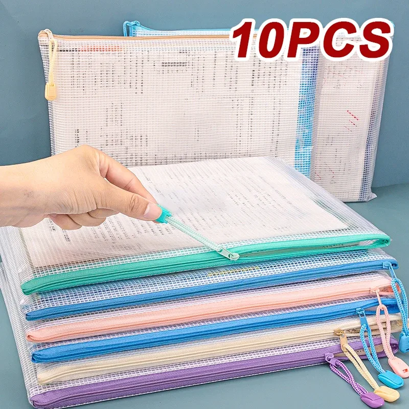 Lot de 10 pochettes à documents zippées en maille imperméable - Formats A4 et A5 - Image 1