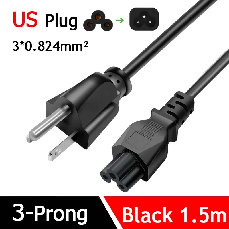 Câble d'alimentation secteur 1,5 m - Prise EU/US/AU/UK vers C5 pour ordinateur portable et moniteur LCD - Image 3
