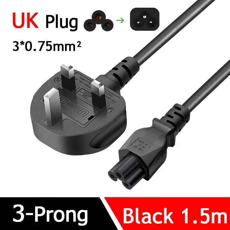 Câble d'alimentation secteur 1,5 m - Prise EU/US/AU/UK vers C5 pour ordinateur portable et moniteur LCD - Image 5