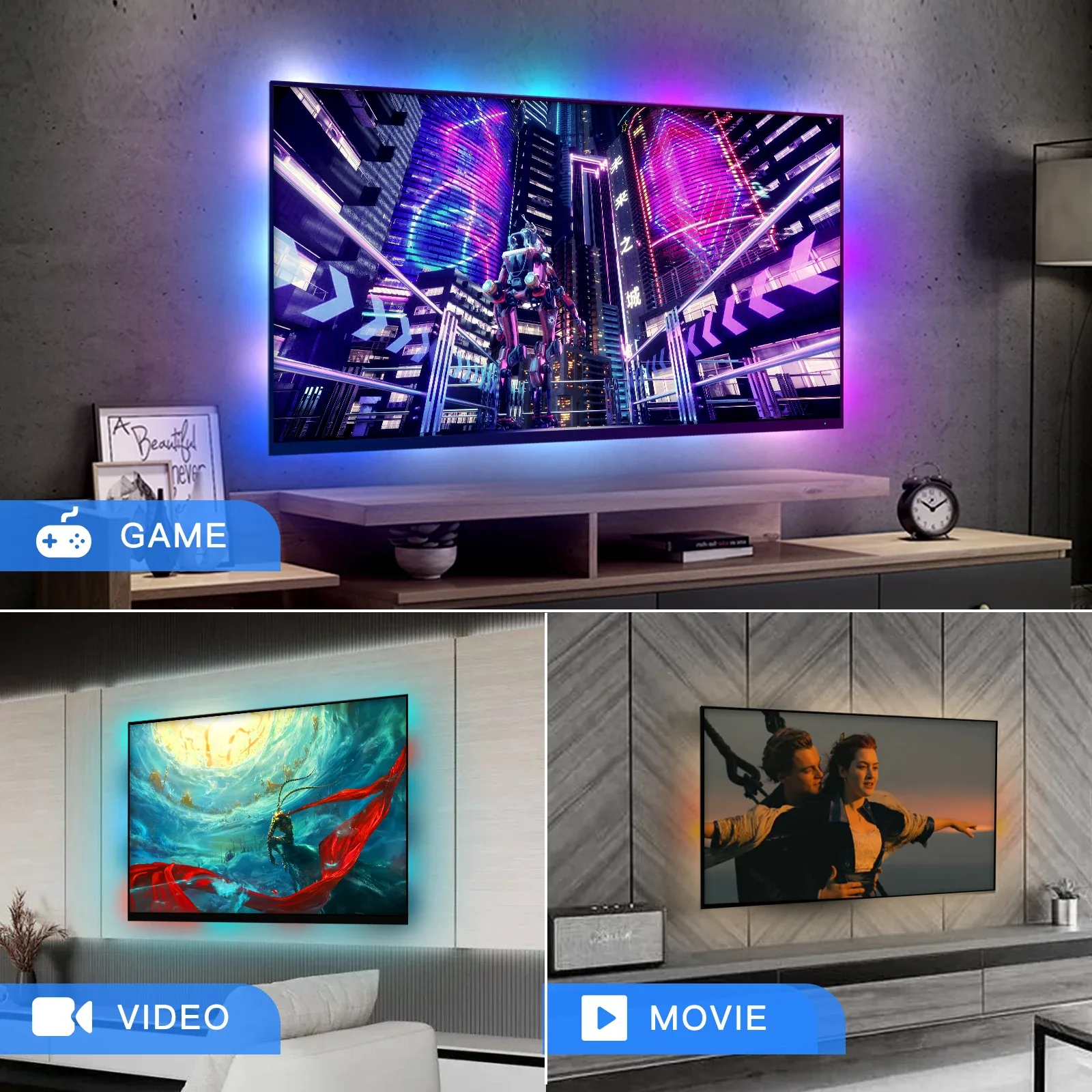 MOES Kit de Rétroéclairage TV Intelligent avec Boîtier de Synchronisation HDMI 2.0 et Ruban LED - Image 2
