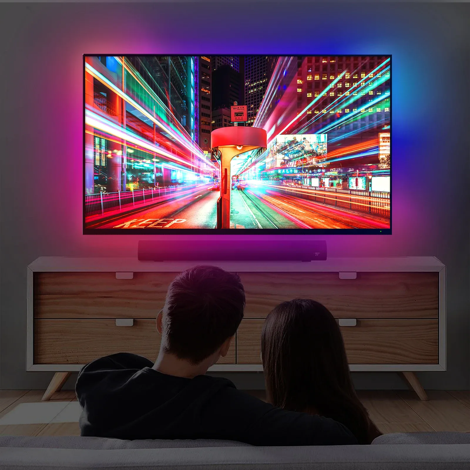 MOES Kit de Rétroéclairage TV Intelligent avec Boîtier de Synchronisation HDMI 2.0 et Ruban LED - Image 4