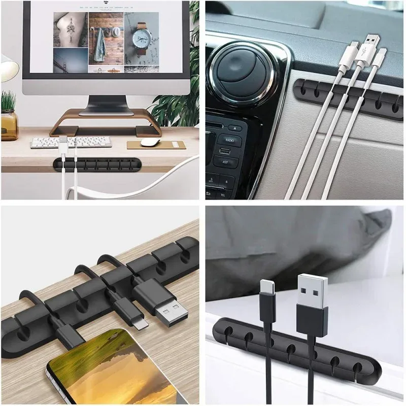 Organisateur de câbles en silicone avec clips de gestion auto-adhésifs - Image 6