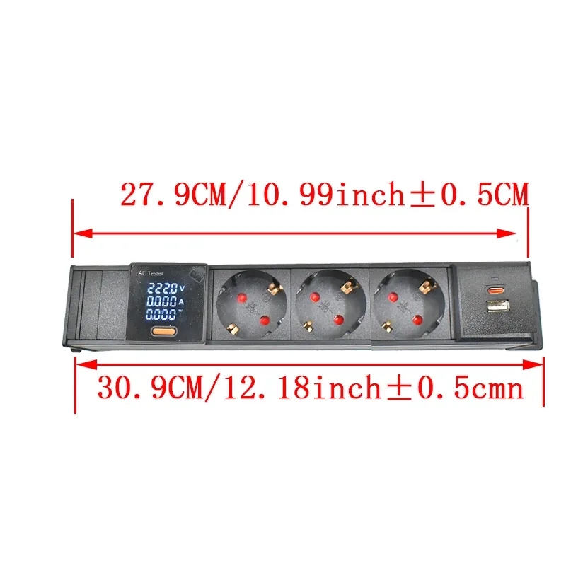 Multiprise PDU C14 pour rack réseau avec prises EU, voltmètre et port USB-C 15W 12
