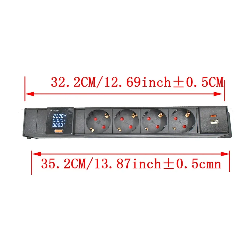 Multiprise PDU C14 pour rack réseau avec prises EU, voltmètre et port USB-C 15W 11