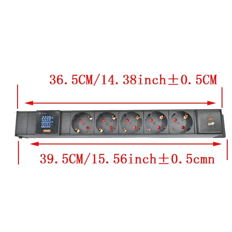 Multiprise PDU C14 pour rack réseau avec prises EU, voltmètre et port USB-C 15W 10