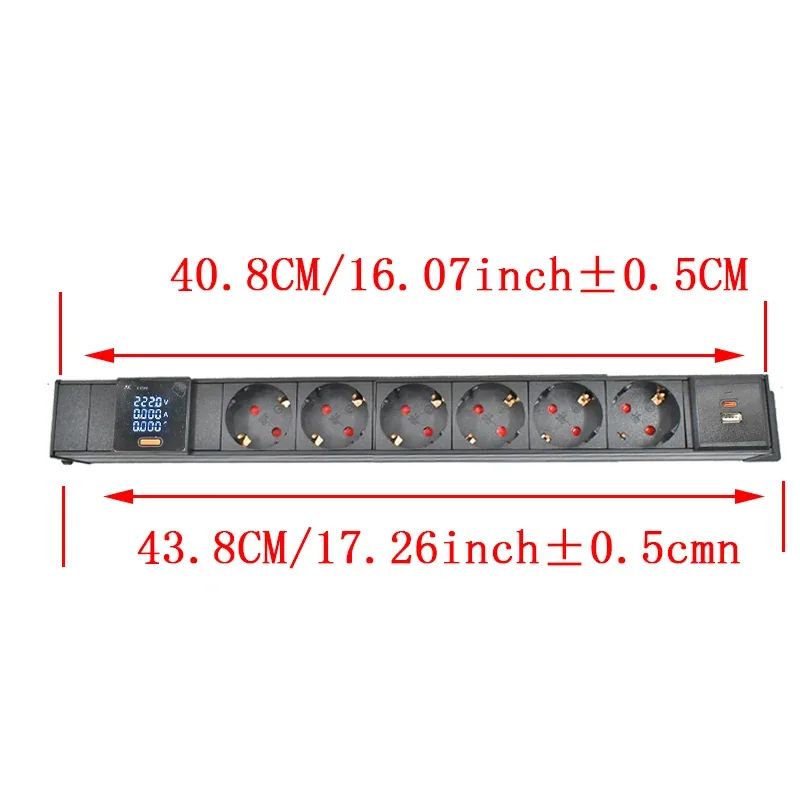 Multiprise PDU C14 pour rack réseau avec prises EU, voltmètre et port USB-C 15W 8