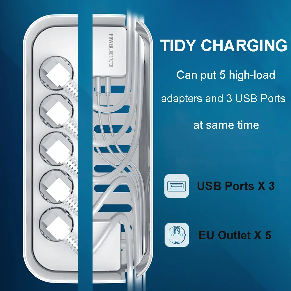 LDNIO Boîtier Multiprise Parafoudre avec 3 Ports USB et Rallonge 2m - Image 2