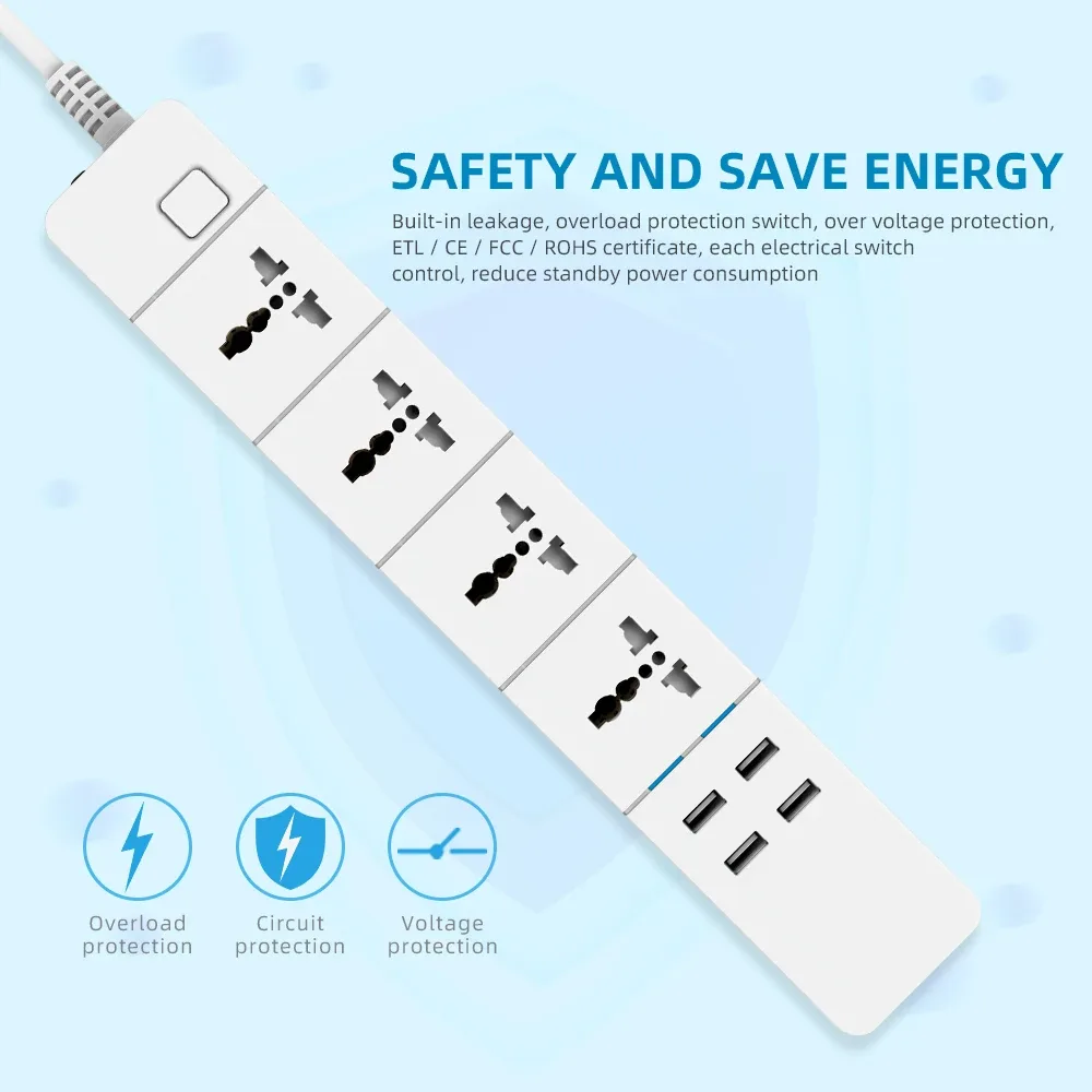 Multiprise intelligente Wi-Fi universelle avec 4 prises et 4 ports USB (16A) - Image 4