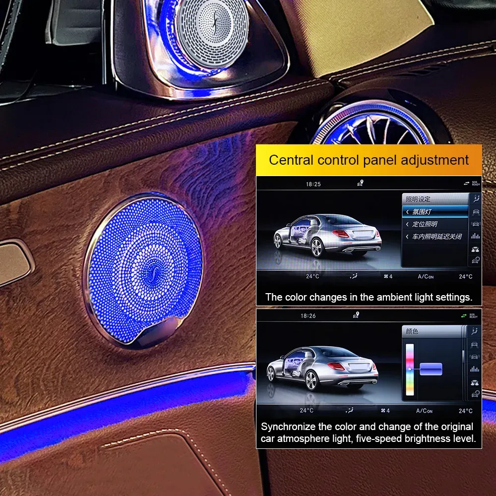 Cache haut-parleur avec éclairage d'ambiance LED 64 couleurs pour Mercedes-Benz Classe C, E et GLC (W205, W213, X253) - Image 5