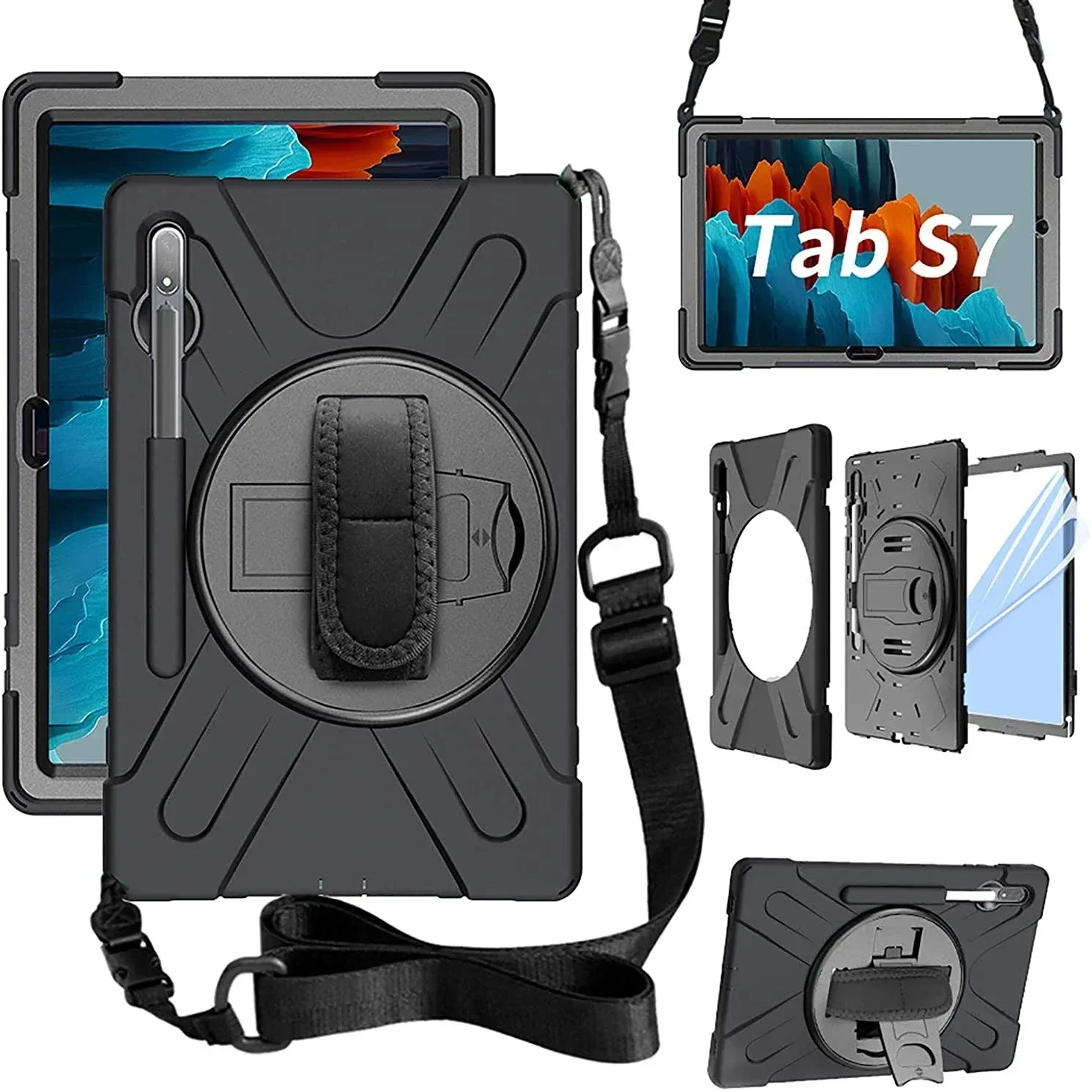Étui de protection antichoc avec support et poignée pour Samsung Galaxy Tab S7, S8, S9 (Séries FE, Plus, Lite) - Image 1
