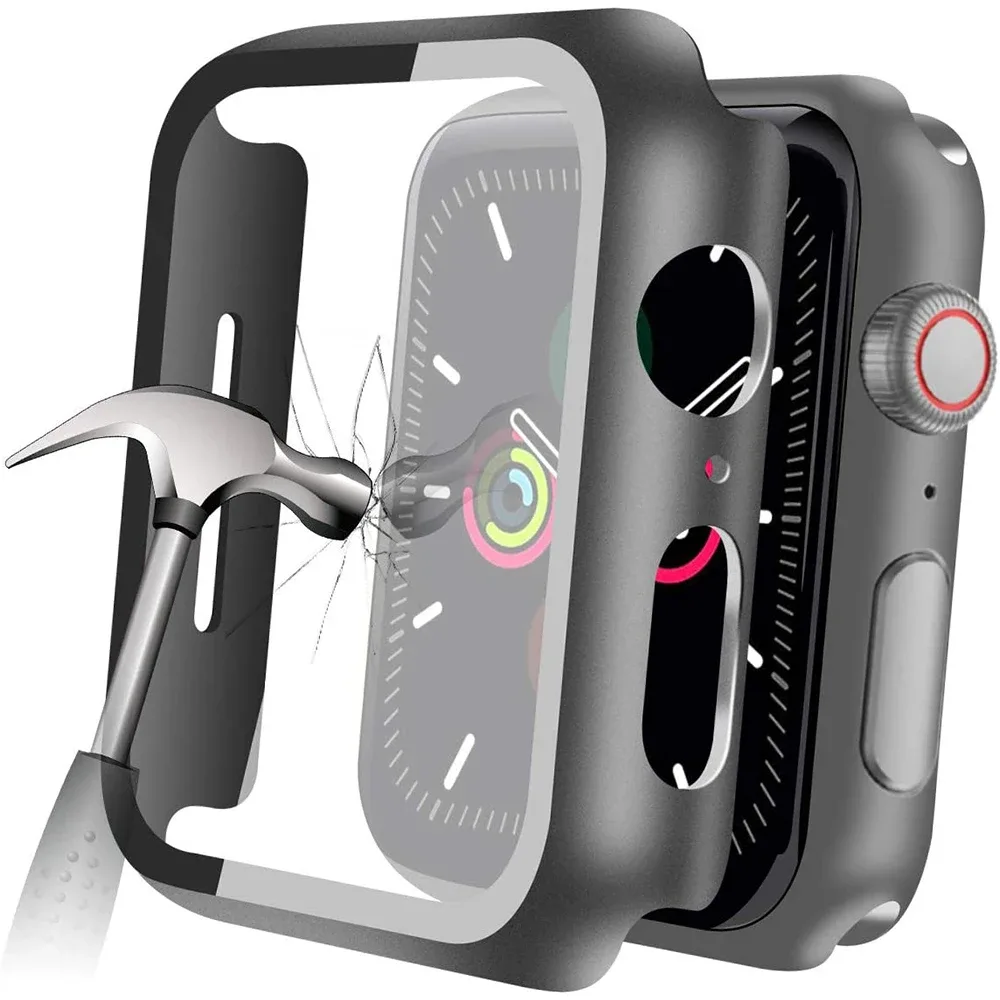 Coque de protection avec verre trempé pour Apple Watch Series 8, 7, 6, 5, 4, 3, SE (38/40/42/44 mm) - Image 1