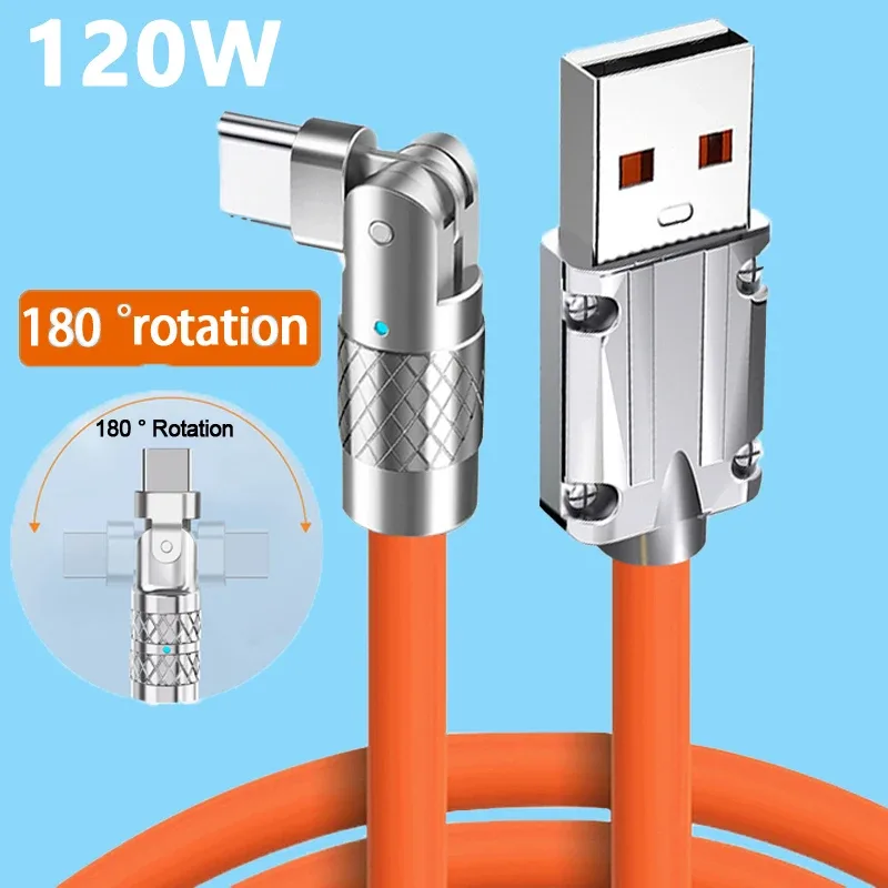 Câble USB-C rotatif à 180° pour charge rapide 120W 6A - Compatible PD et Quick Charge 3.0 - Image 1