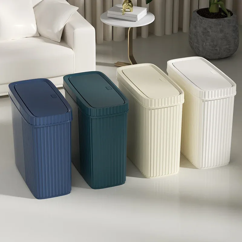 Poubelle de salle de bain étroite avec couvercle à pression - Image 1
