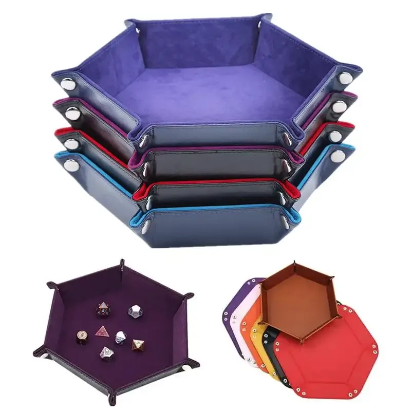 Plateau à dés hexagonal pliable en cuir PU et velours - Image 1