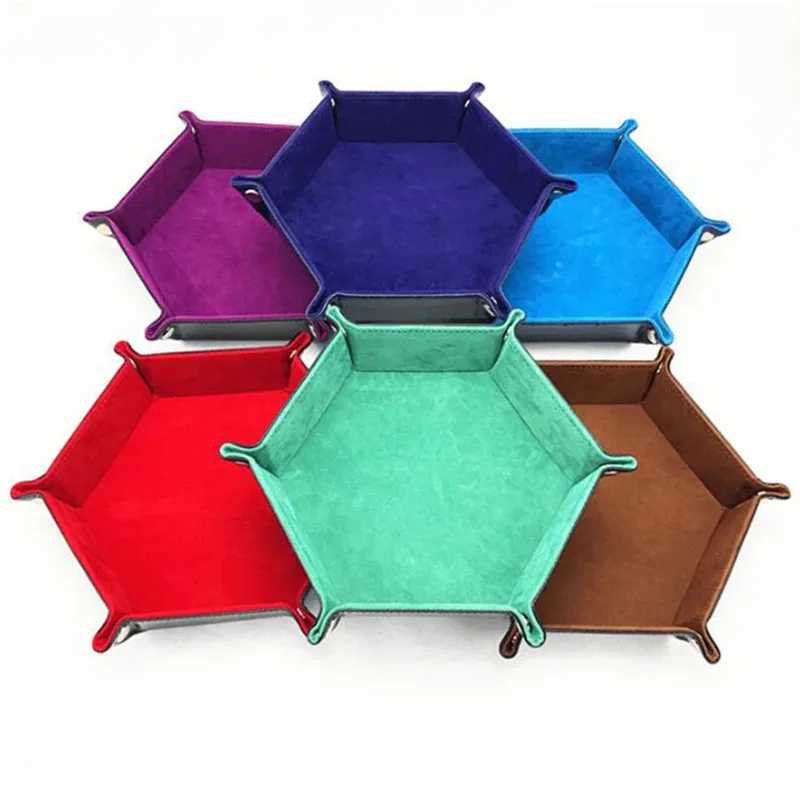 Plateau à dés hexagonal pliable en cuir PU et velours - Image 3