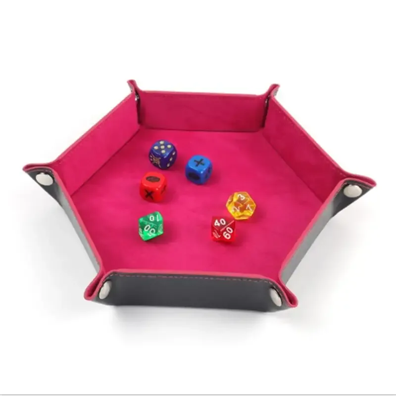 Plateau à dés hexagonal pliable en cuir PU et velours - Image 4