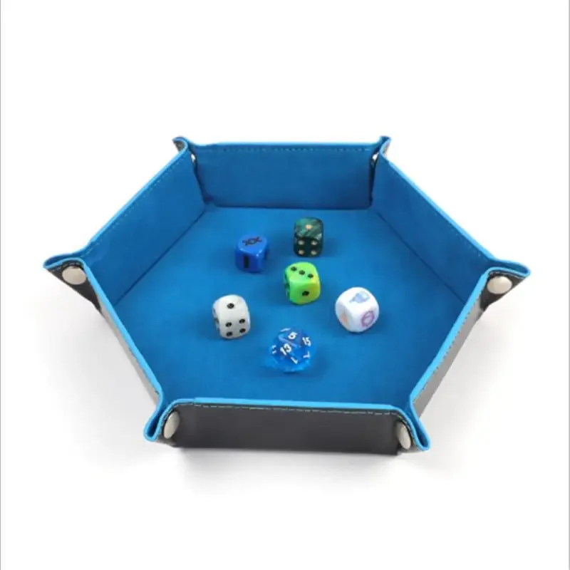 Plateau à dés hexagonal pliable en cuir PU et velours - Image 5