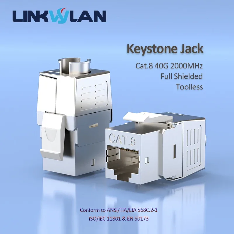 Linkwylan Connecteur Keystone RJ45 Cat8/Cat7, Blindé, Sans Outil, 40G 2000MHz, PoE+ 100W - Image 1