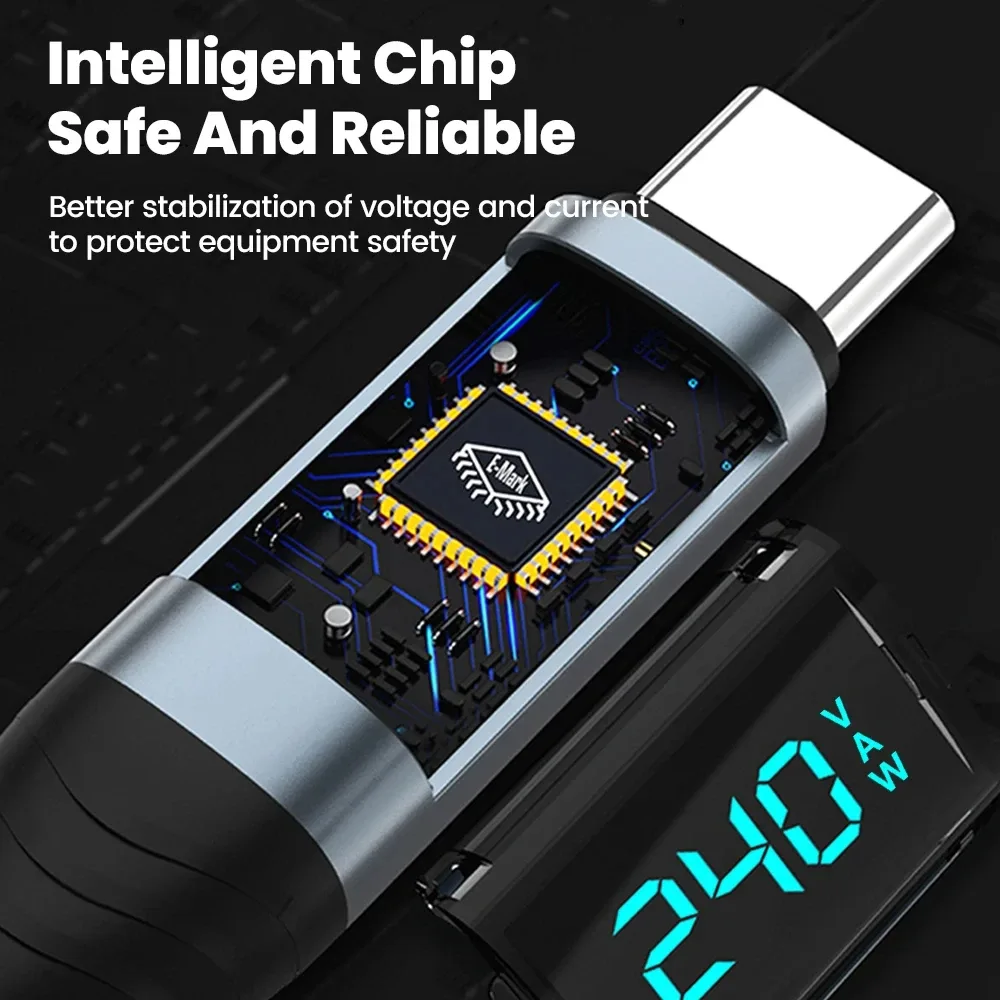 Câble de charge rapide USB-C vers USB-C 240W avec affichage numérique 6