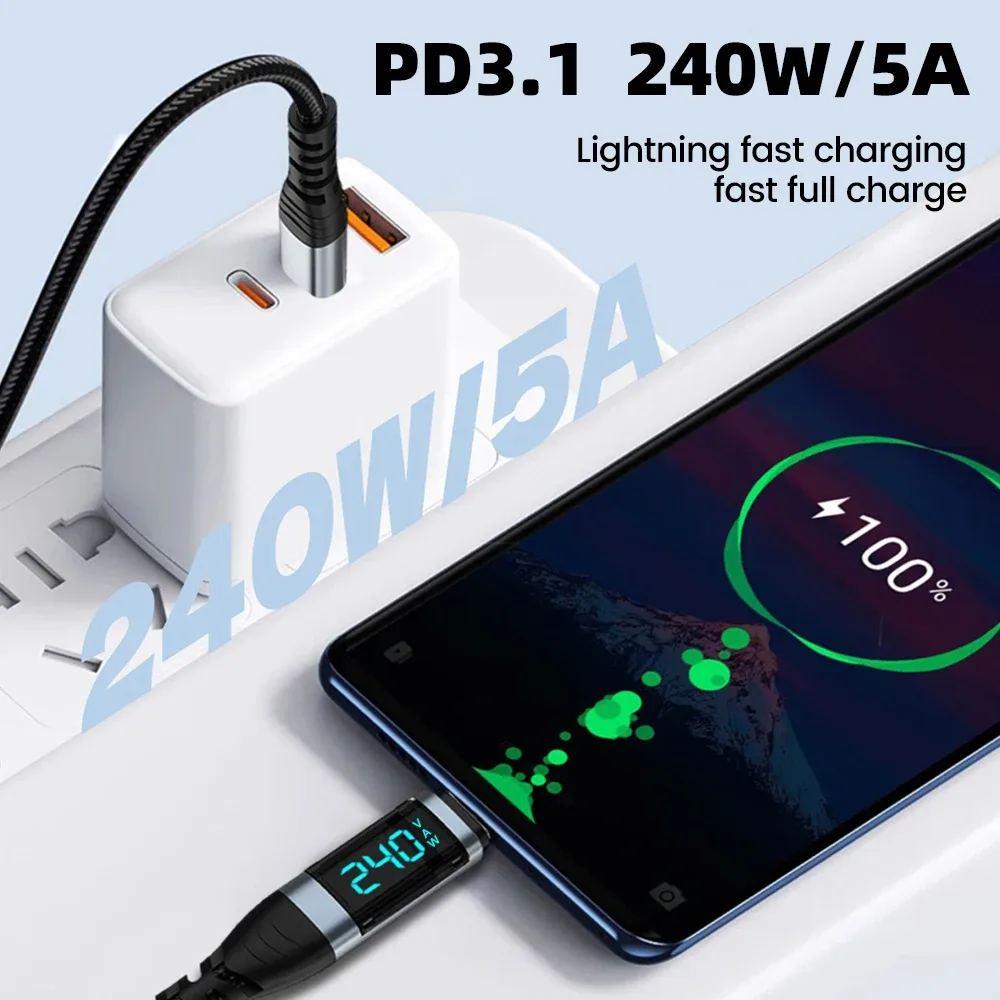 Câble de charge rapide USB-C vers USB-C 240W avec affichage numérique 4
