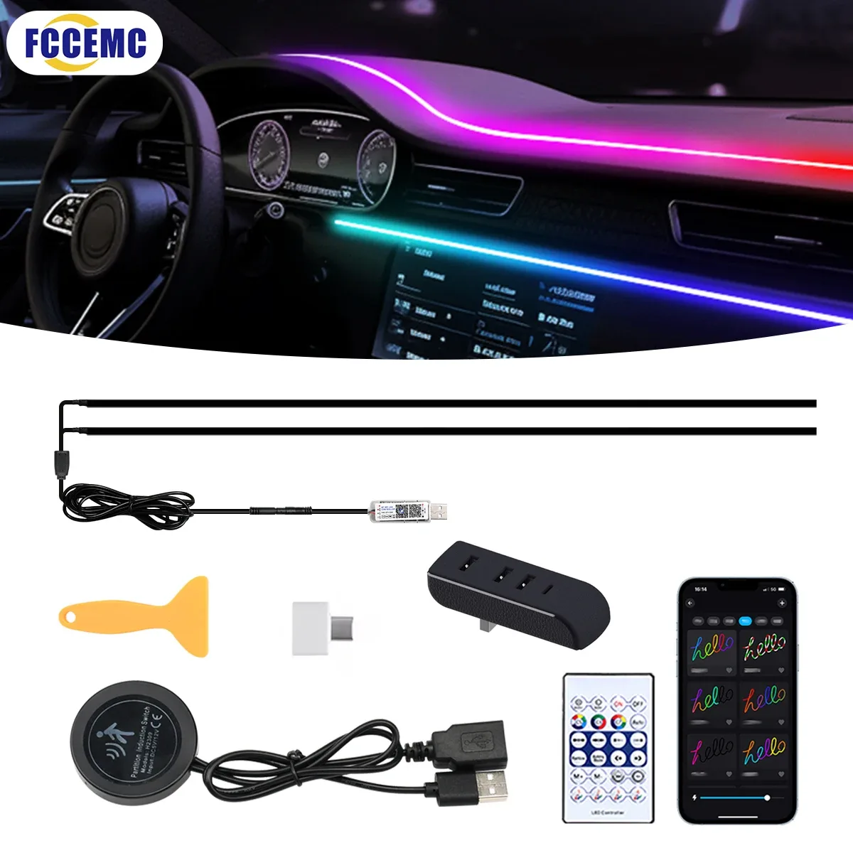 Éclairage d'ambiance LED Symphony pour Tesla Model 3, Y, S, X - Bande de 110 cm avec module d'arrêt automatique - Image 1