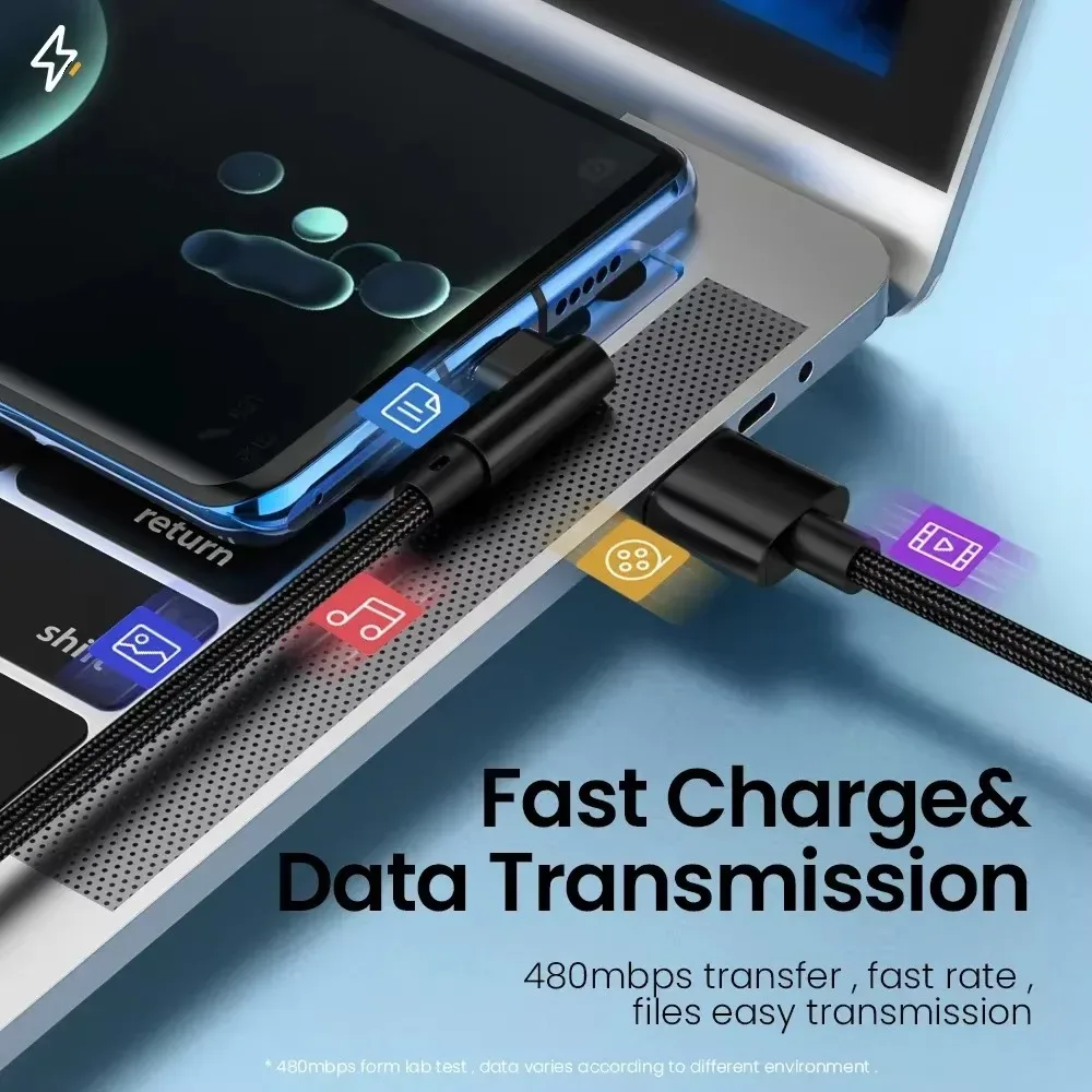 Câble USB vers USB-C 10A coudé à 90° - Charge rapide PD - Image 3