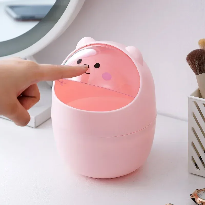 Mini poubelle de bureau avec couvercle et autocollants - Image 2