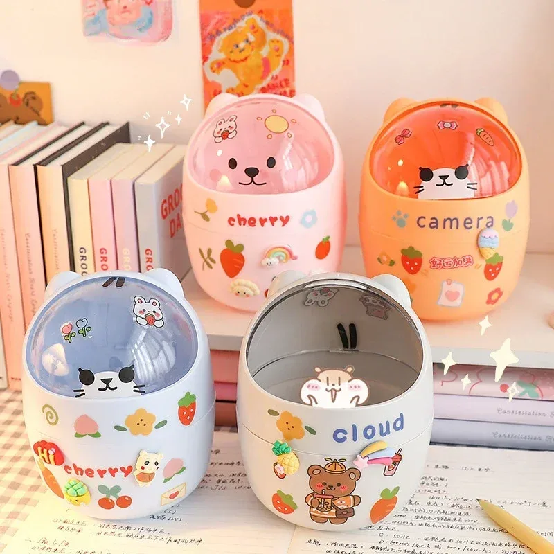 Mini poubelle de bureau avec couvercle et autocollants - Image 1