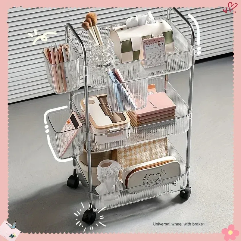Chariot de rangement transparent à 3 niveaux sur roulettes - Image 1