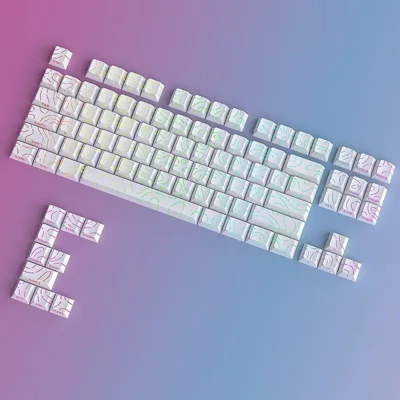 Keycaps PBT 97 Touches - Profil Cherry - Double Injection - Rétroéclairage Latéral - Design Contour Blanc - Image 4