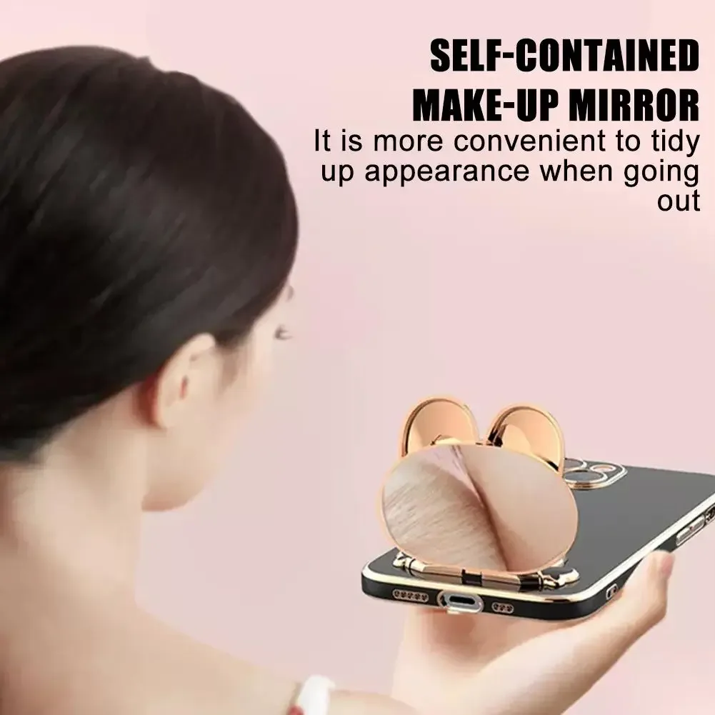 Support de téléphone 2-en-1 en métal avec miroir de maquillage intégré - Motif Chat - Image 4