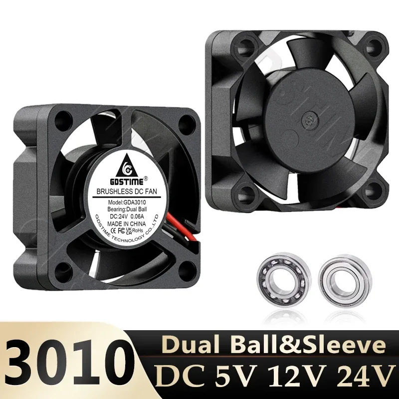 Gdstime Ventilateur de Refroidissement Axial 30x30x10 mm 5V/12V/24V à Double Roulement à Billes Sans Balais - Image 1