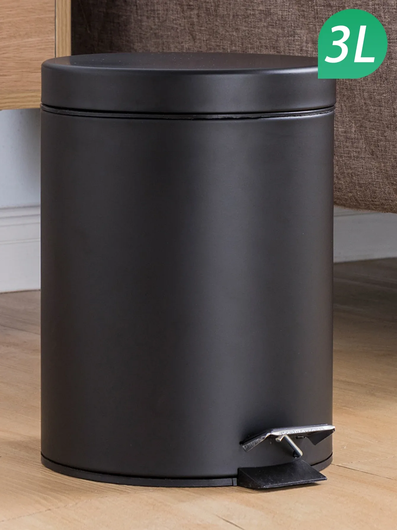 Mini poubelle ronde 3L noire avec couvercle et seau amovible - Image 6